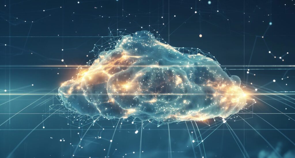 a luminous cloud of possibilities hovers, weaving together strands of information and creativity in a celestial dance - AI compliance management