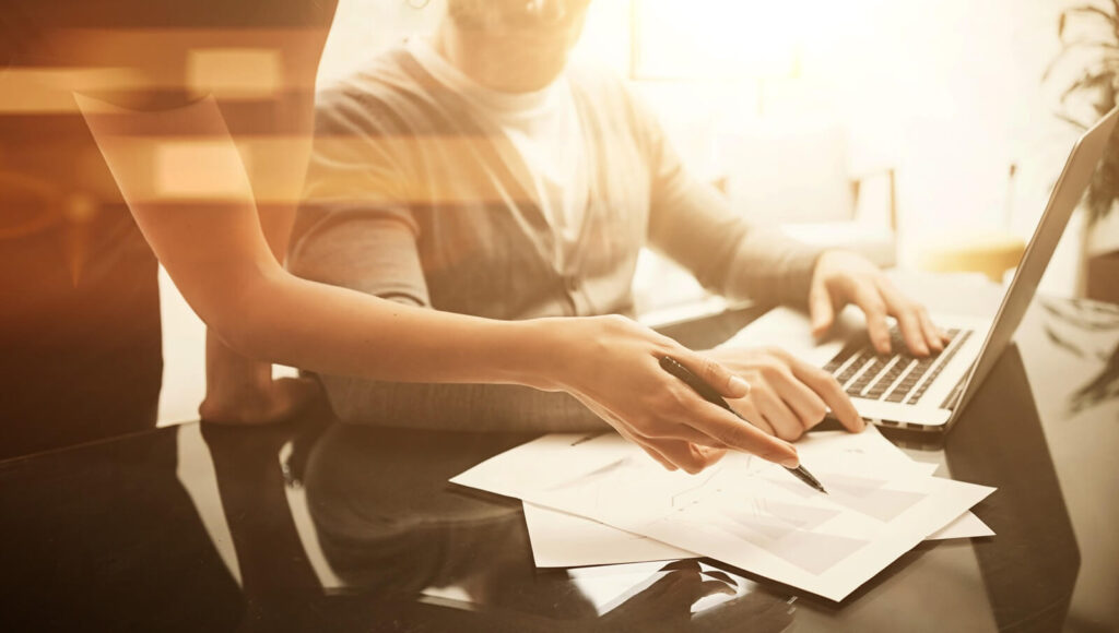 account manager working modern office with new business project