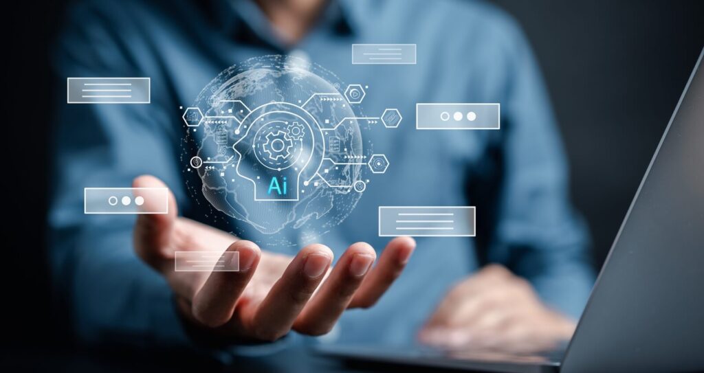 businessman using chat in smartphone chat with AI Artificial intelligence