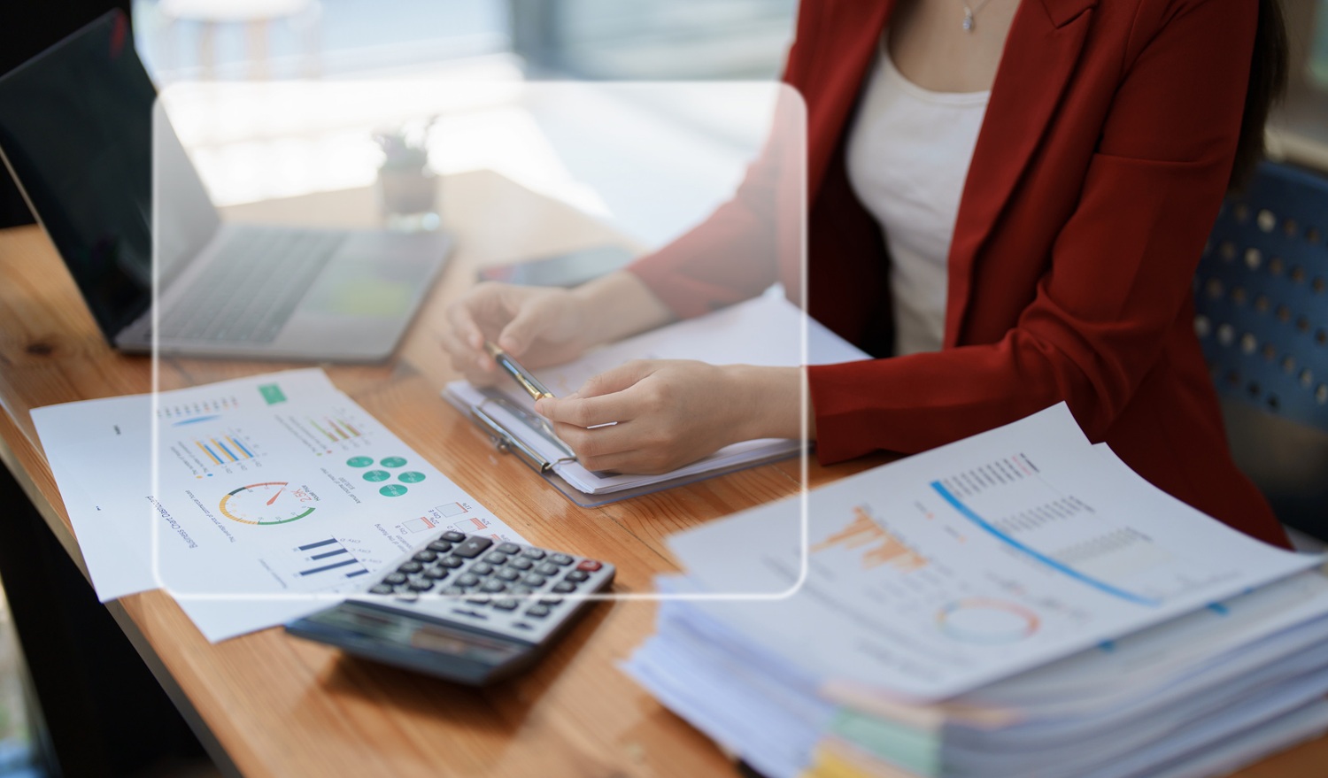 planning, auditing, business planning, finance, young asian business woman working on computer and checking investment documents and planning marketing to increase profit, business concepts