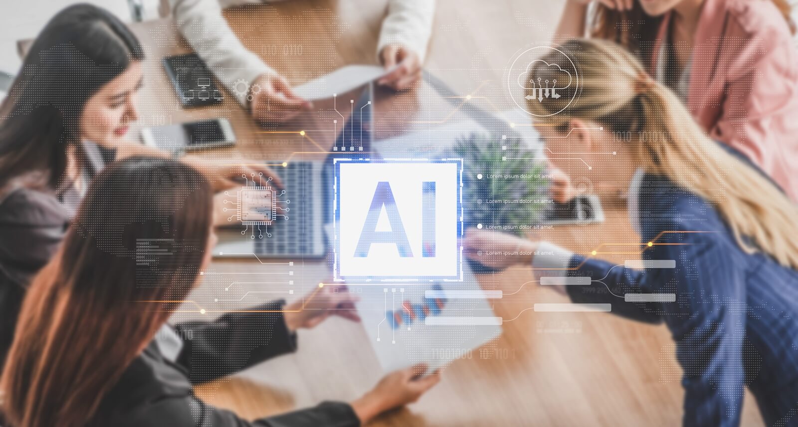 AI core technology presented with digital circuit connections