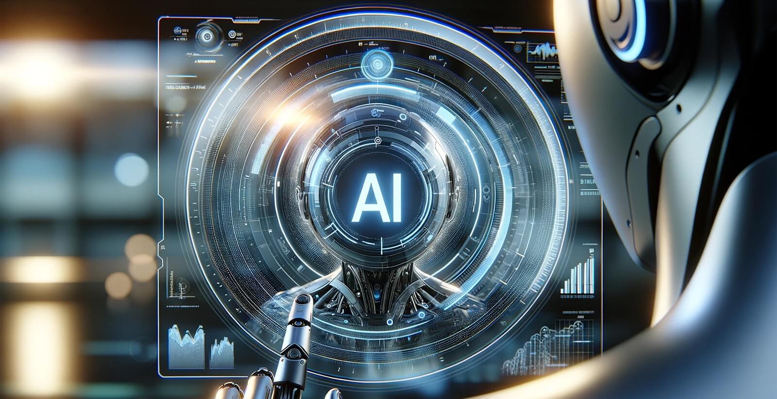 AI robot hologram on virtual screen