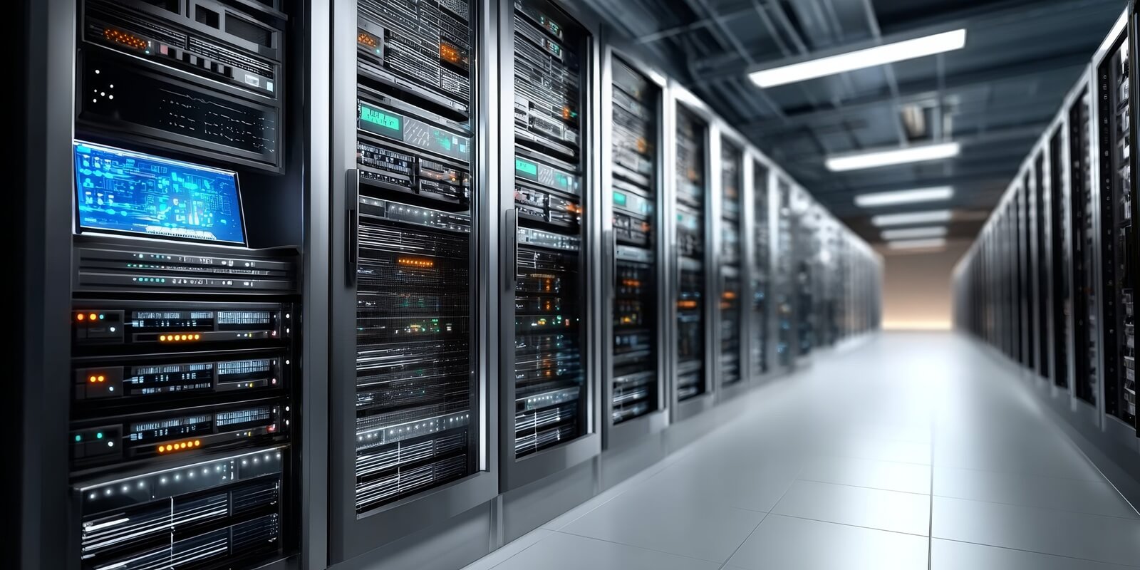 Modern Data Center with Advanced Server Equipment and Bright Lighting for Powerful Computing