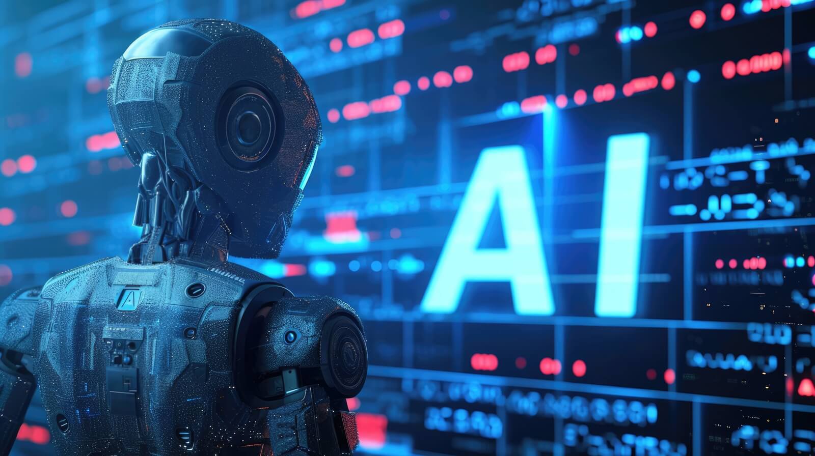 Robot with letters AI. Artificial intelligence, modern technology concept