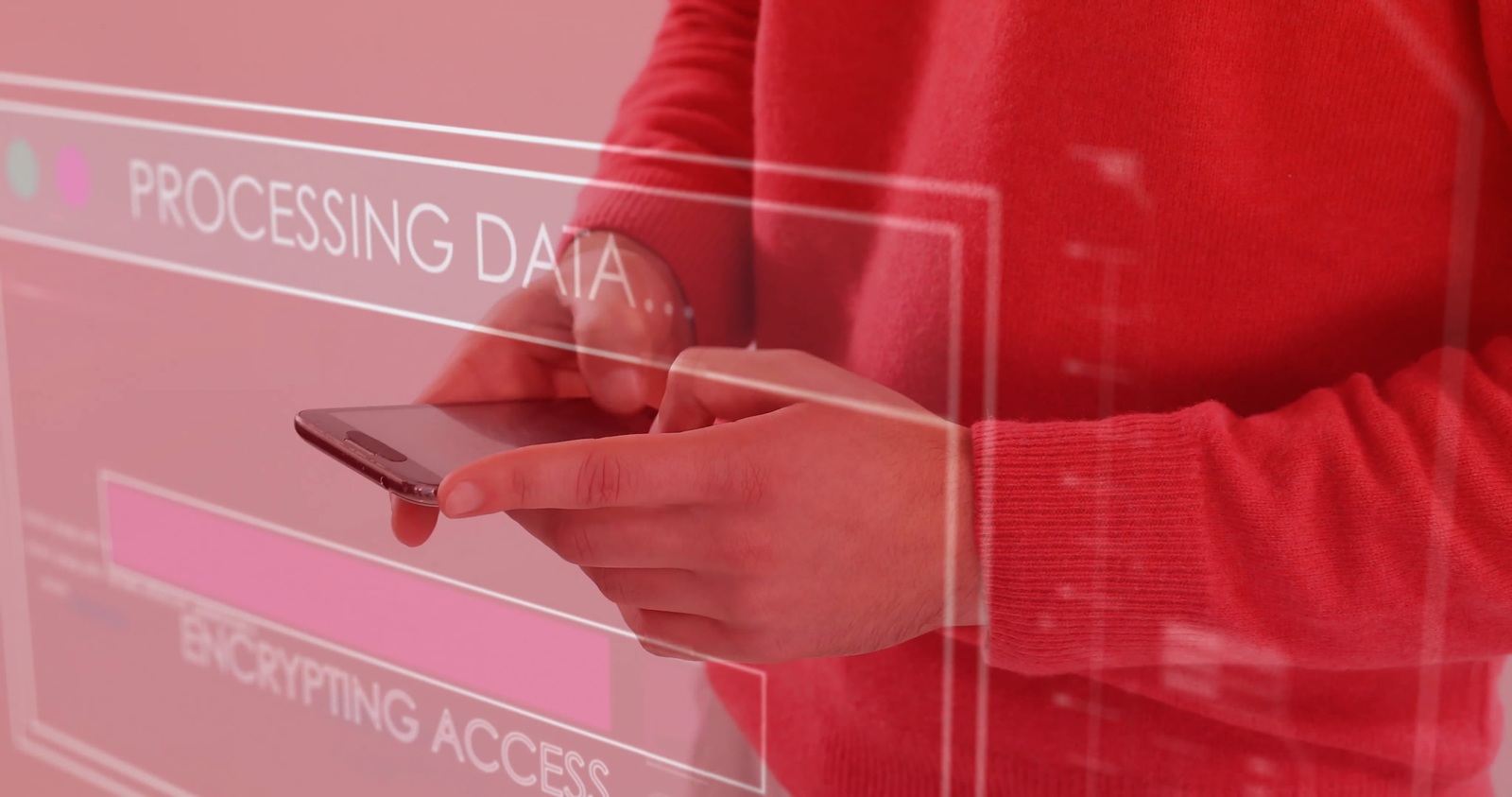 Image of data processing over caucasian man using smartphone. Technology, communication, computing and digital interface concept digitally generated image.