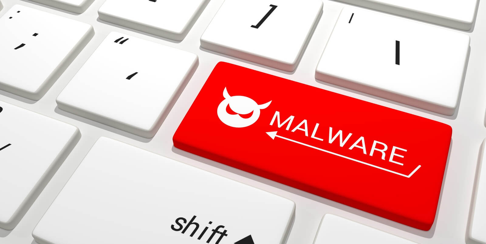 striking visual representation of digital threats, where a bold red key labeled 'MALWARE' stands out on a sleek keyboard