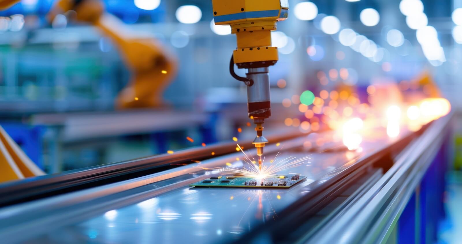 advanced robotic arm executing a precise welding operation in a bright and modern manufacturing facility - managed IT services for manufacturing