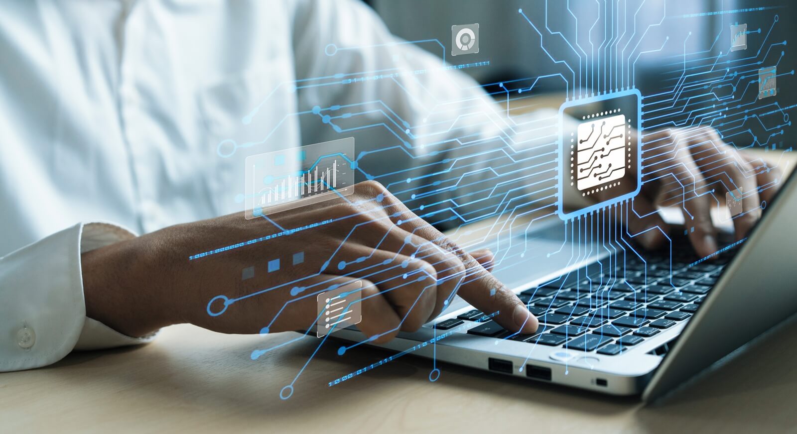 human interact with AI artificial intelligence brain processor in concept of AI artificial intelligence engineering