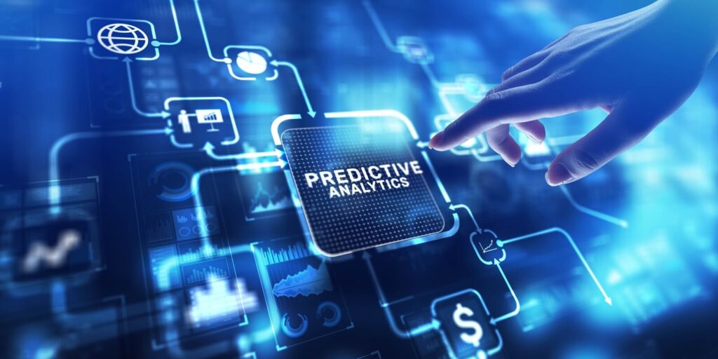 predictive analytics leveraging data for future Insights, projection on a virtual screen