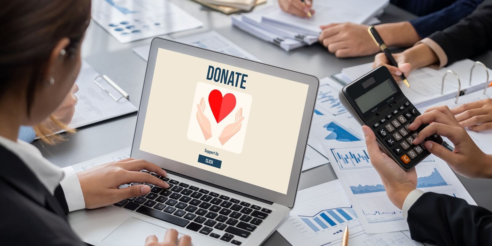 team working on financial data analysis dashboard on laptop screen as marketing indication for effective business strategic planning