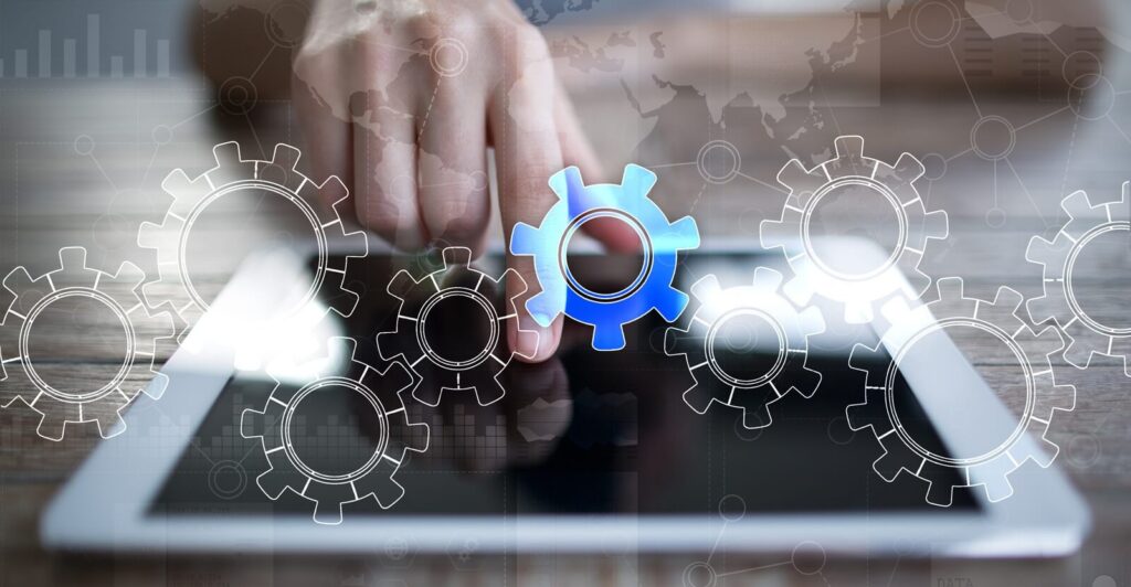 world where technology and innovation intersect, a hand reaches out to interact with a digital interface