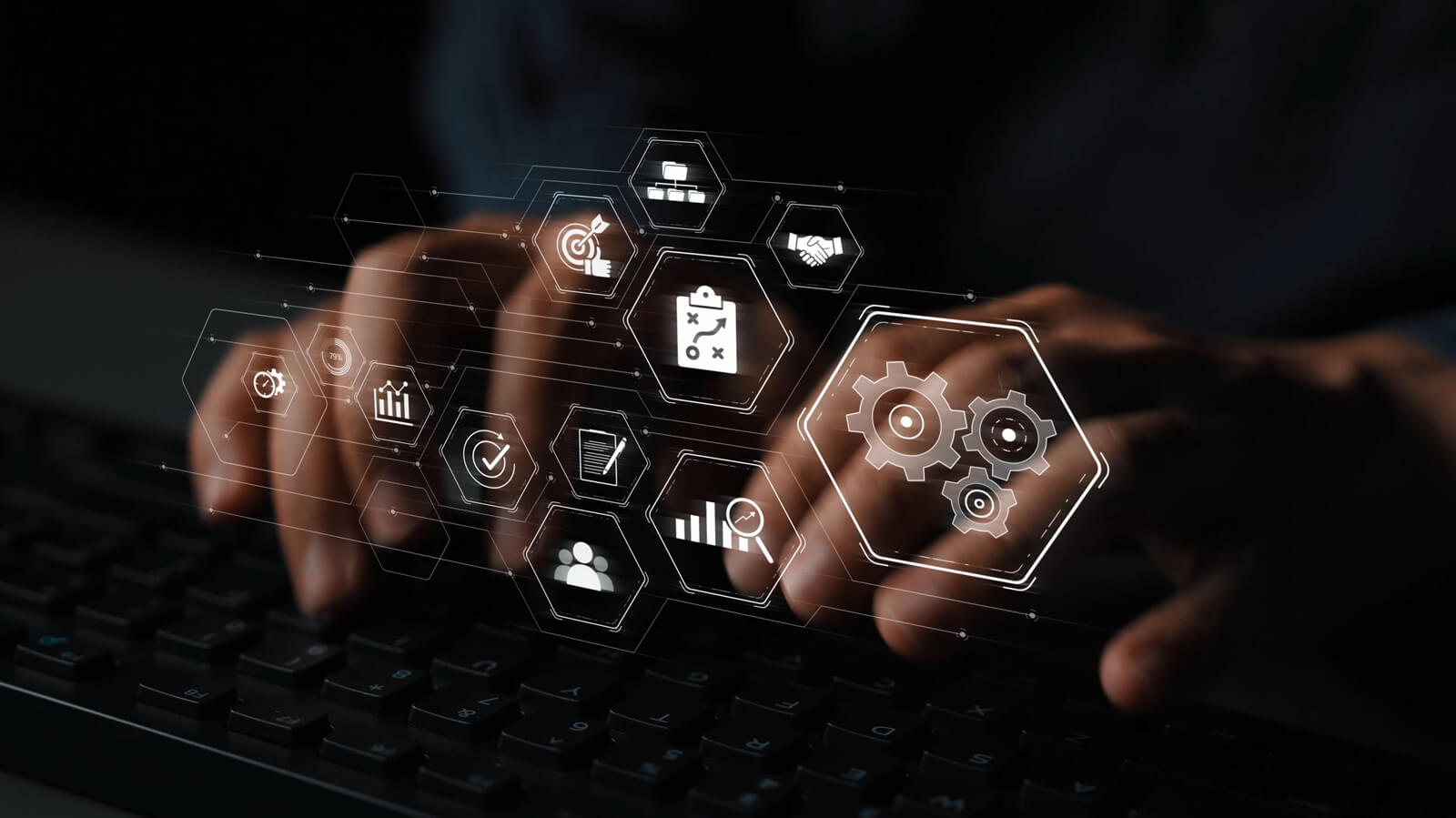 Business management system showing teamwork, productivity, and planning 