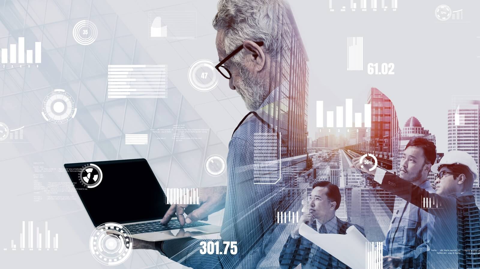 building construction and inventive engineering project concept with HUD hologram graphic design