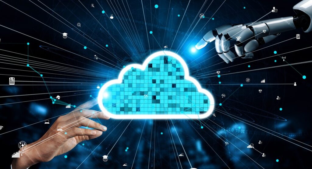 image depicts a convergence of artificial intelligence and cloud computing