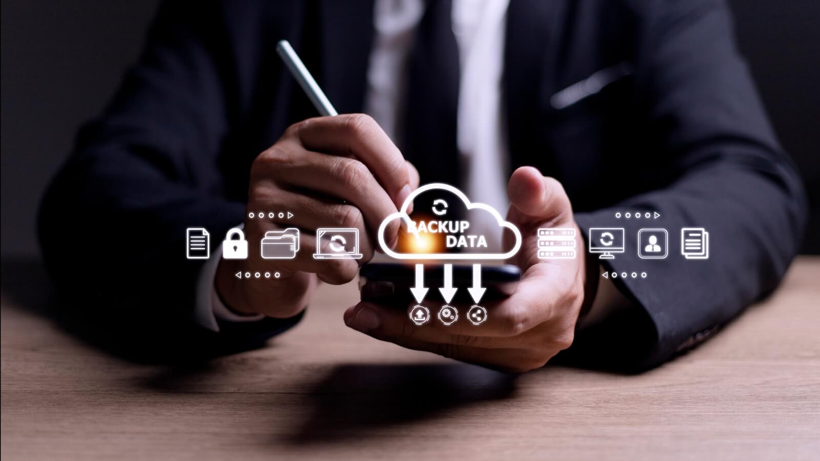 man using a computer to backup storage data Internet technology concept