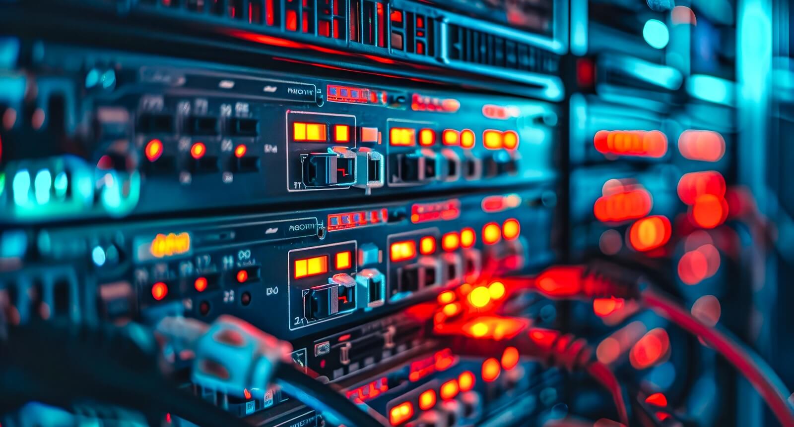 Network Server Racks Glow Bright in a Modern Data Center