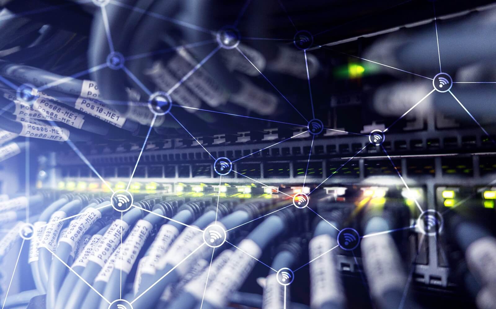 Wi fi network abstract structure on modern server room background