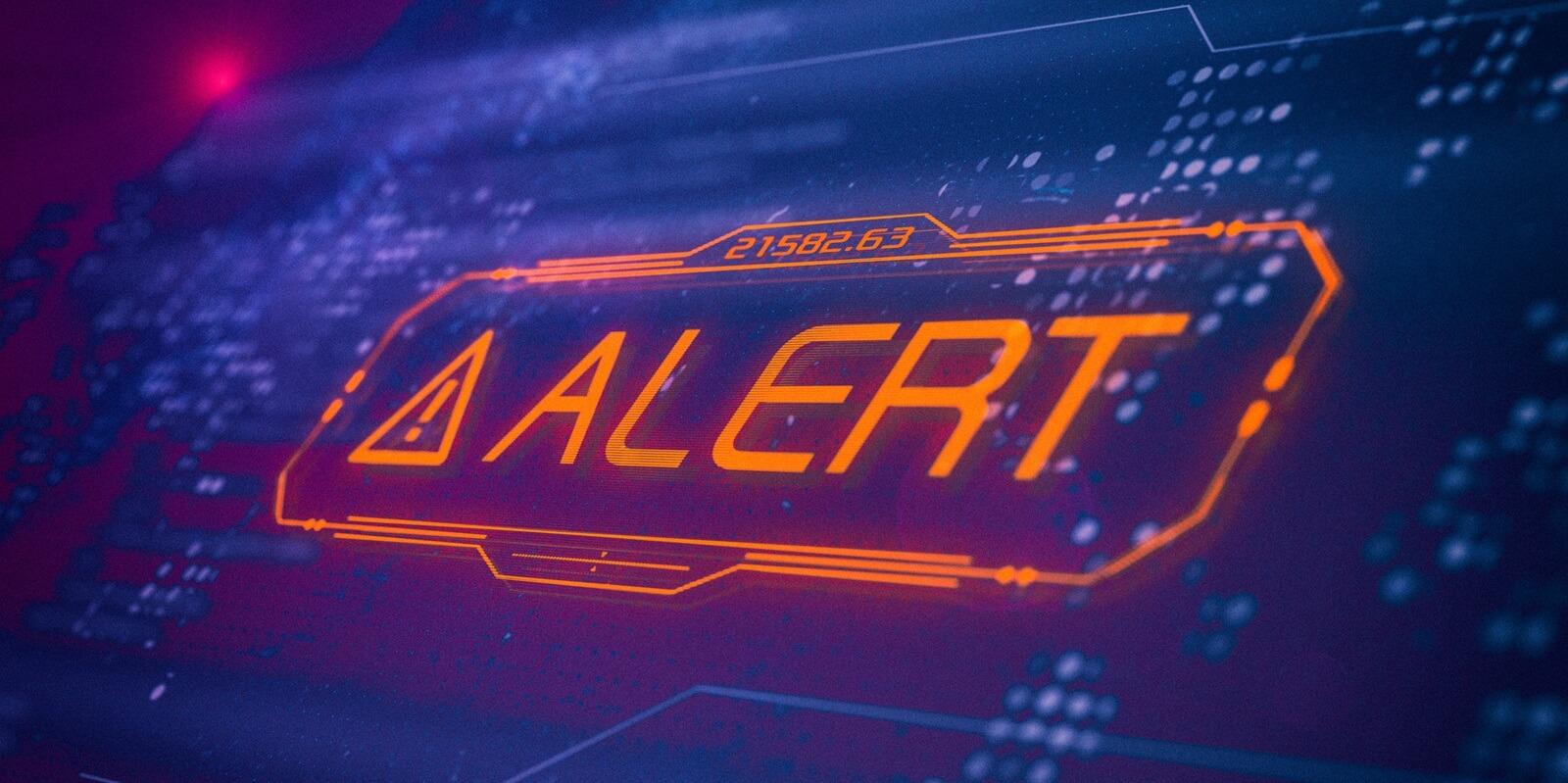 computer screen with programming code and an alert message, concept of computer security, malware or hacker attack