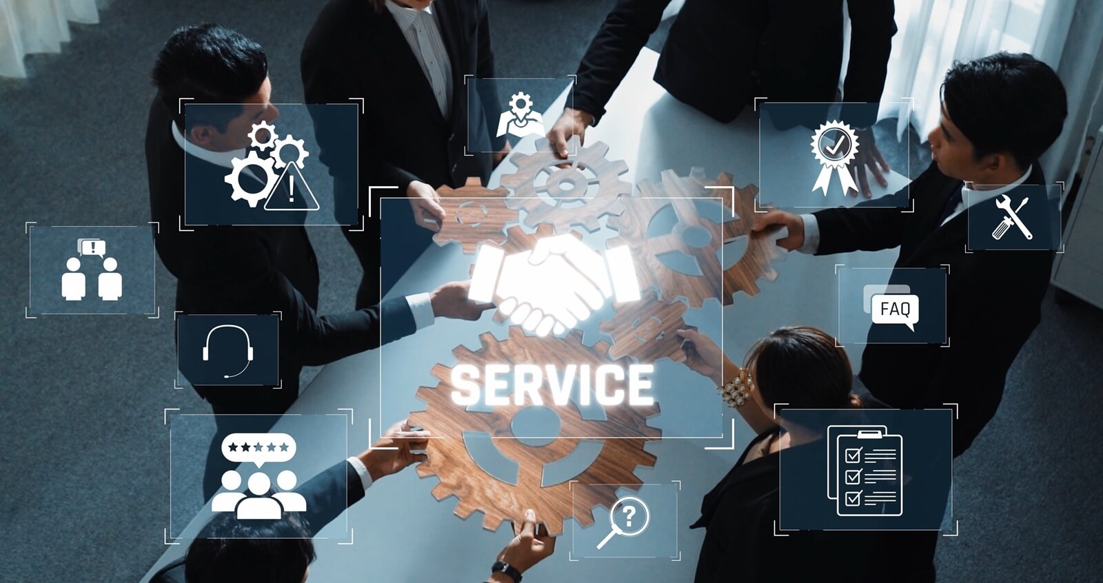 dynamic business team gathers around a table, engaging in collaboration