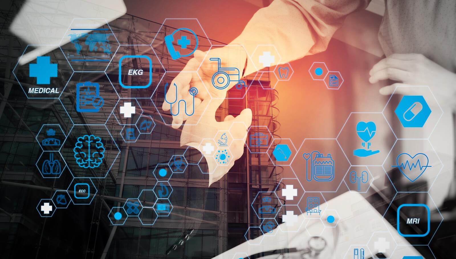 health care and medical technology services concept with flat line AR interface