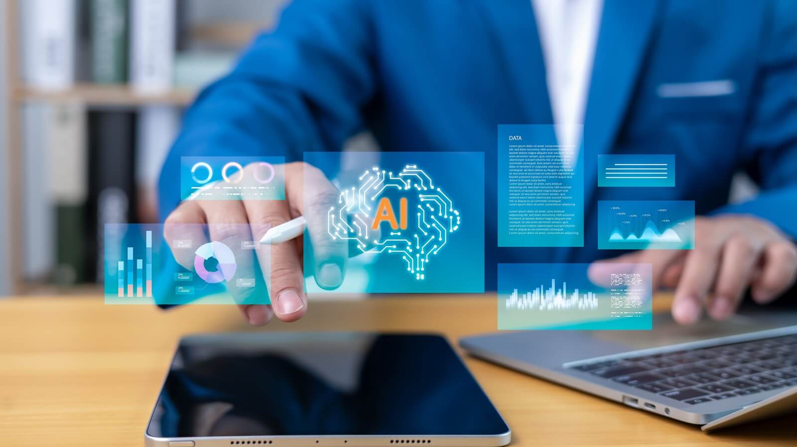 businessman use AI Artificial intelligence automation in their daily lives to help analyze data and prioritize their lives