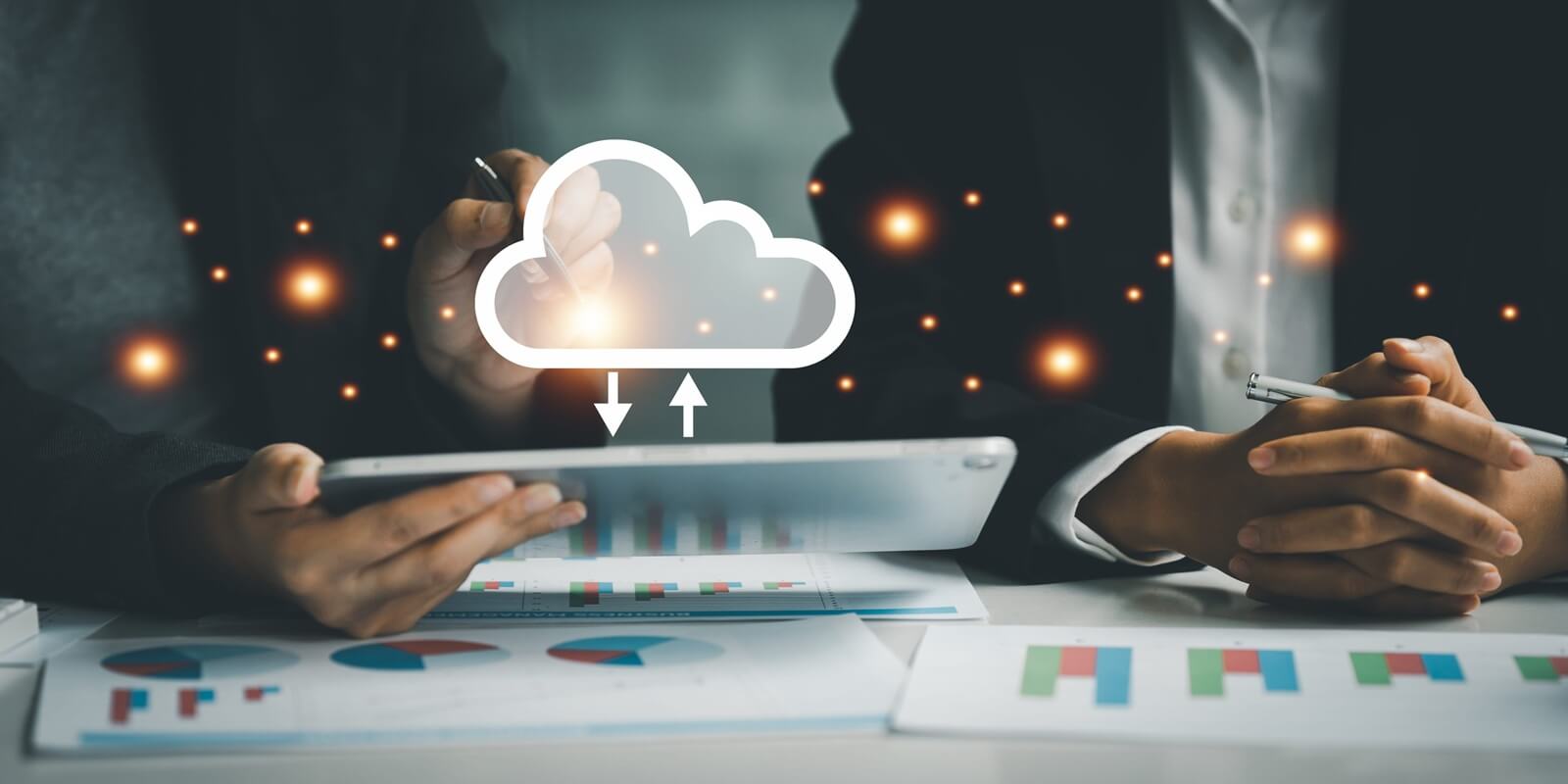 consultant working by digital tablet and management big data and analyze financial document of company