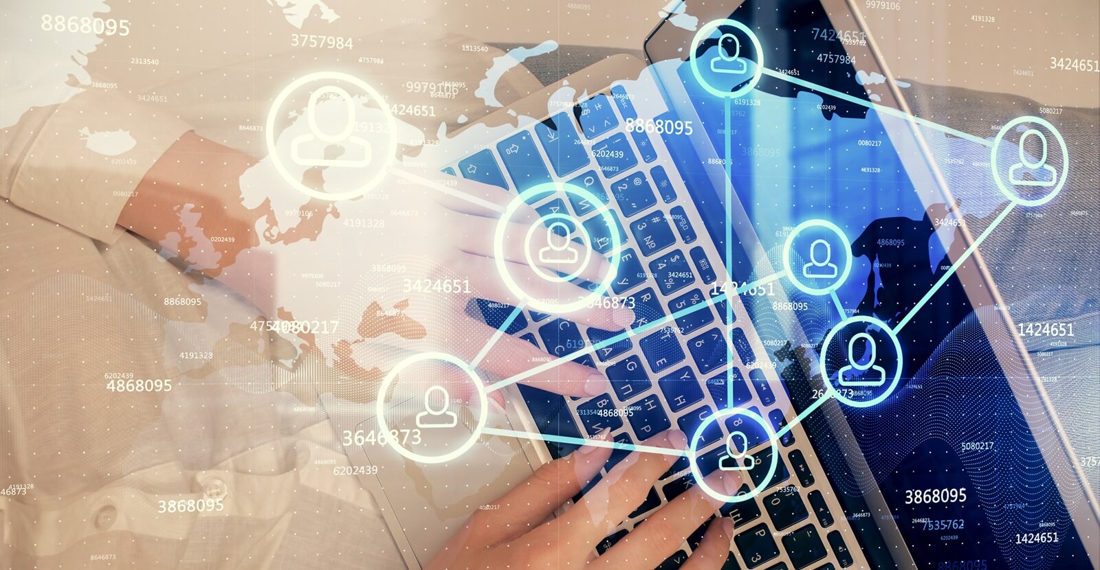 double exposure of woman hands working on computer and social network theme hologram drawing