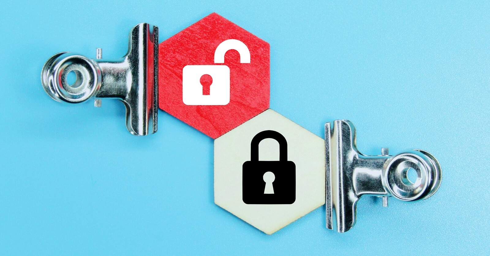 hexagon with lock and unlock icons