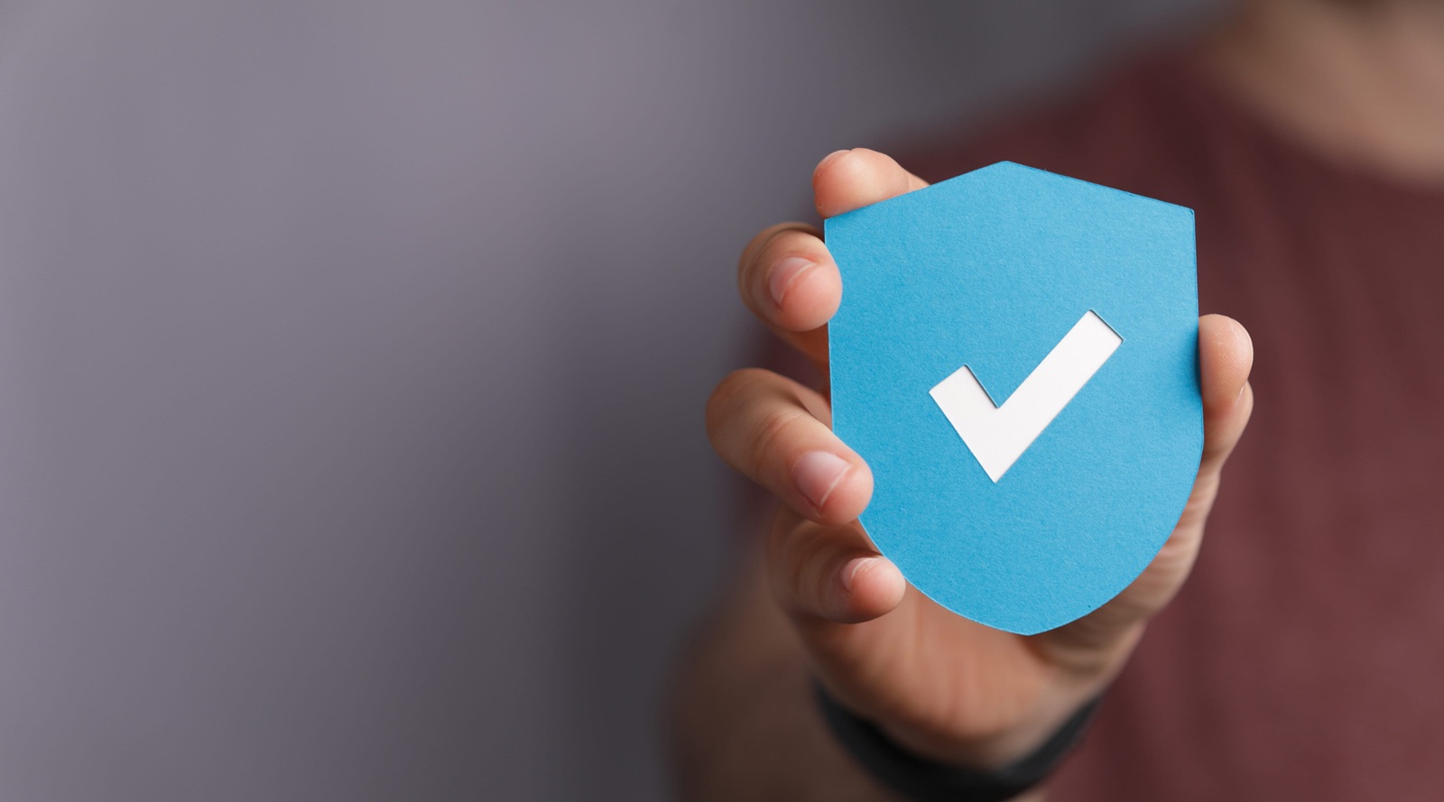 man holding a protection shield with a checkmark