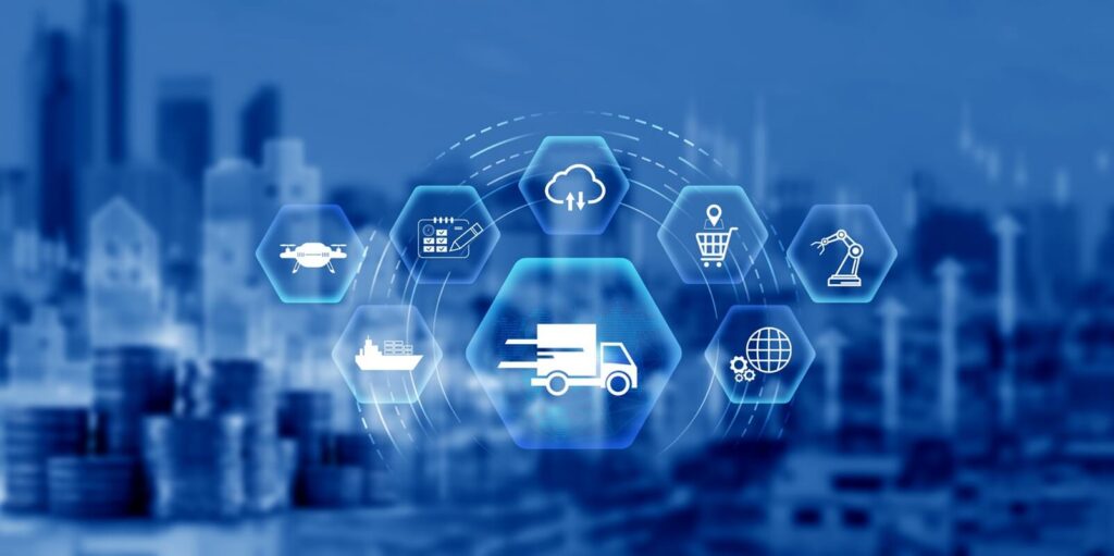 warehouse operations with AI technology, using digital tools for inventory tracking, automation