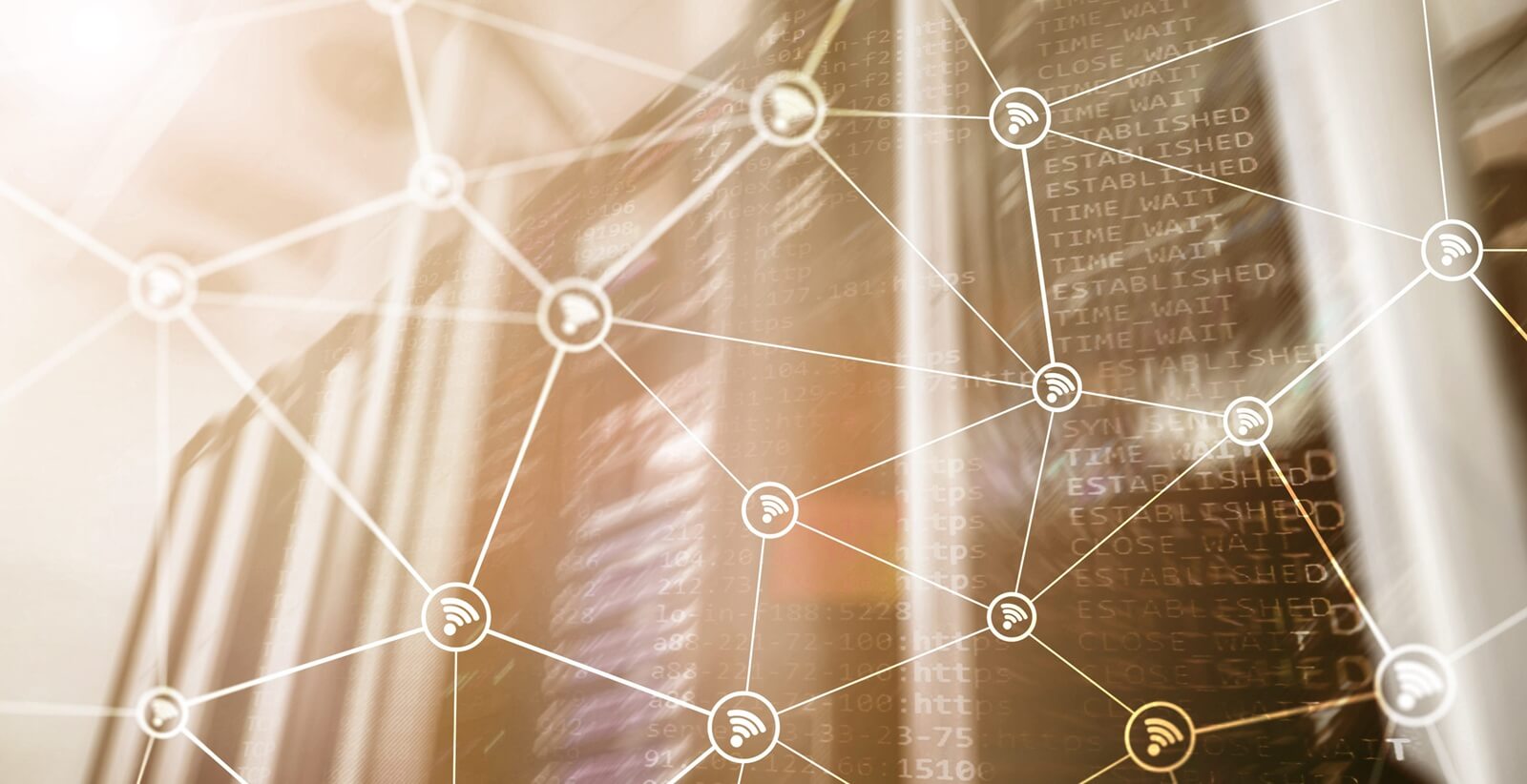 wi-fi network abstract structure on modern server room background