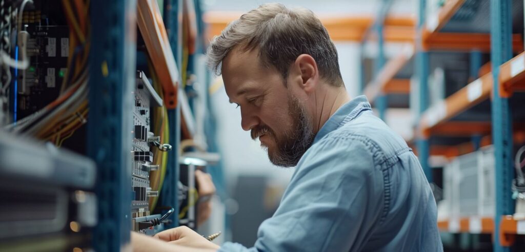 IT engineer working on a server