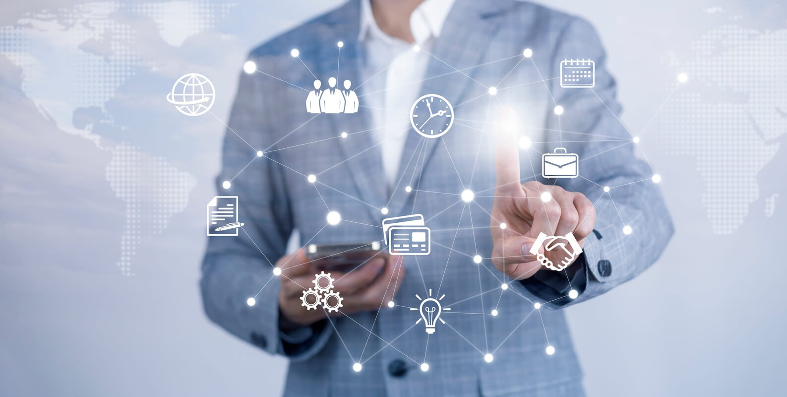 businessman touchscreen on the graph Screen Icon of a media screen