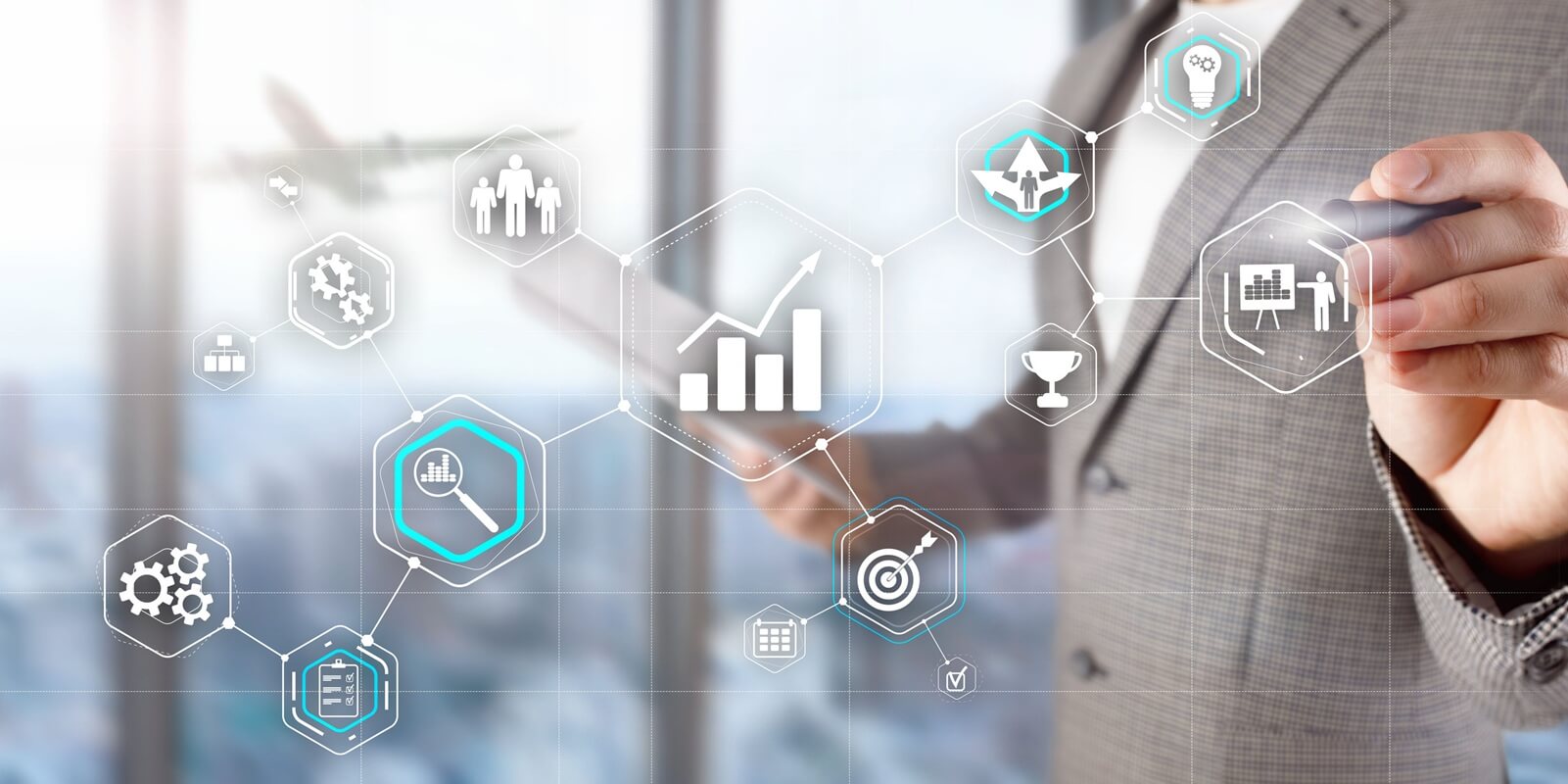 cogwheel gears abstract background business technology automation industry concept of blurred modern city background