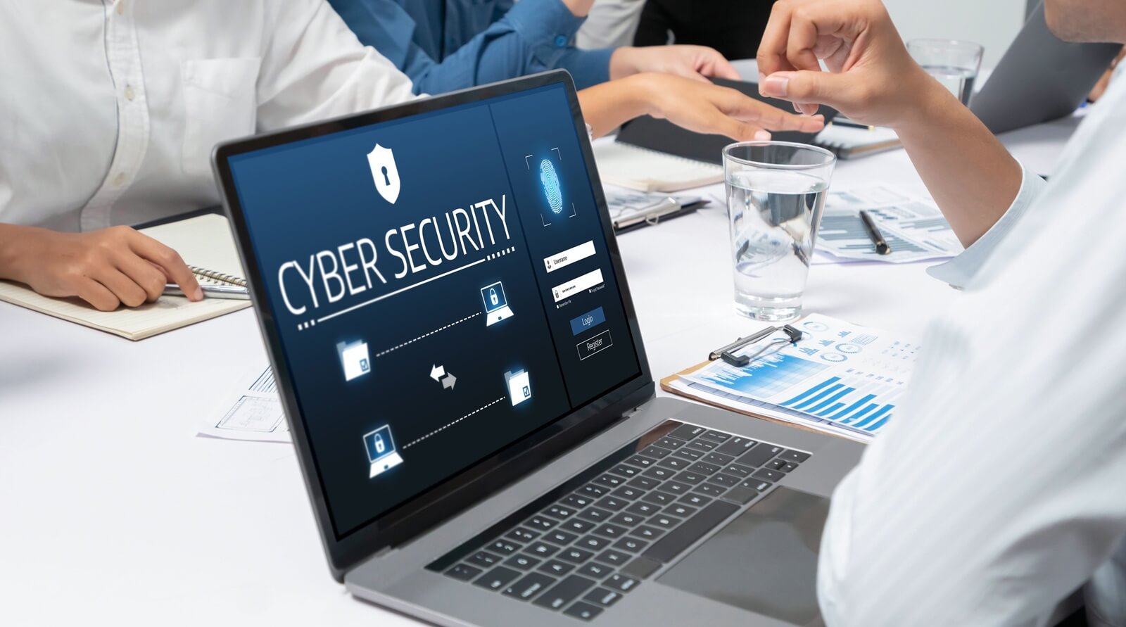 cyber security system on computer screen protect private information brisk from hacker and cyber attack