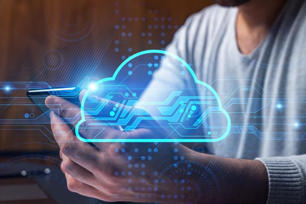 double exposure with cloud symbol hologram