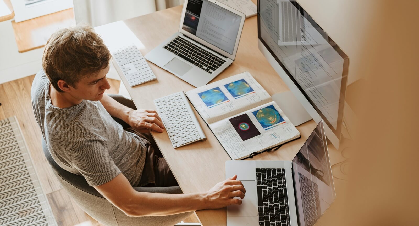 man working on personal work space