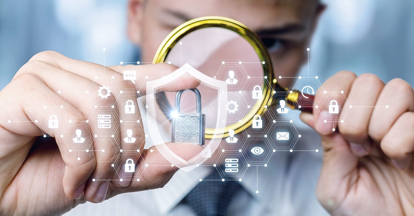man is exploring the security system on blurred background
