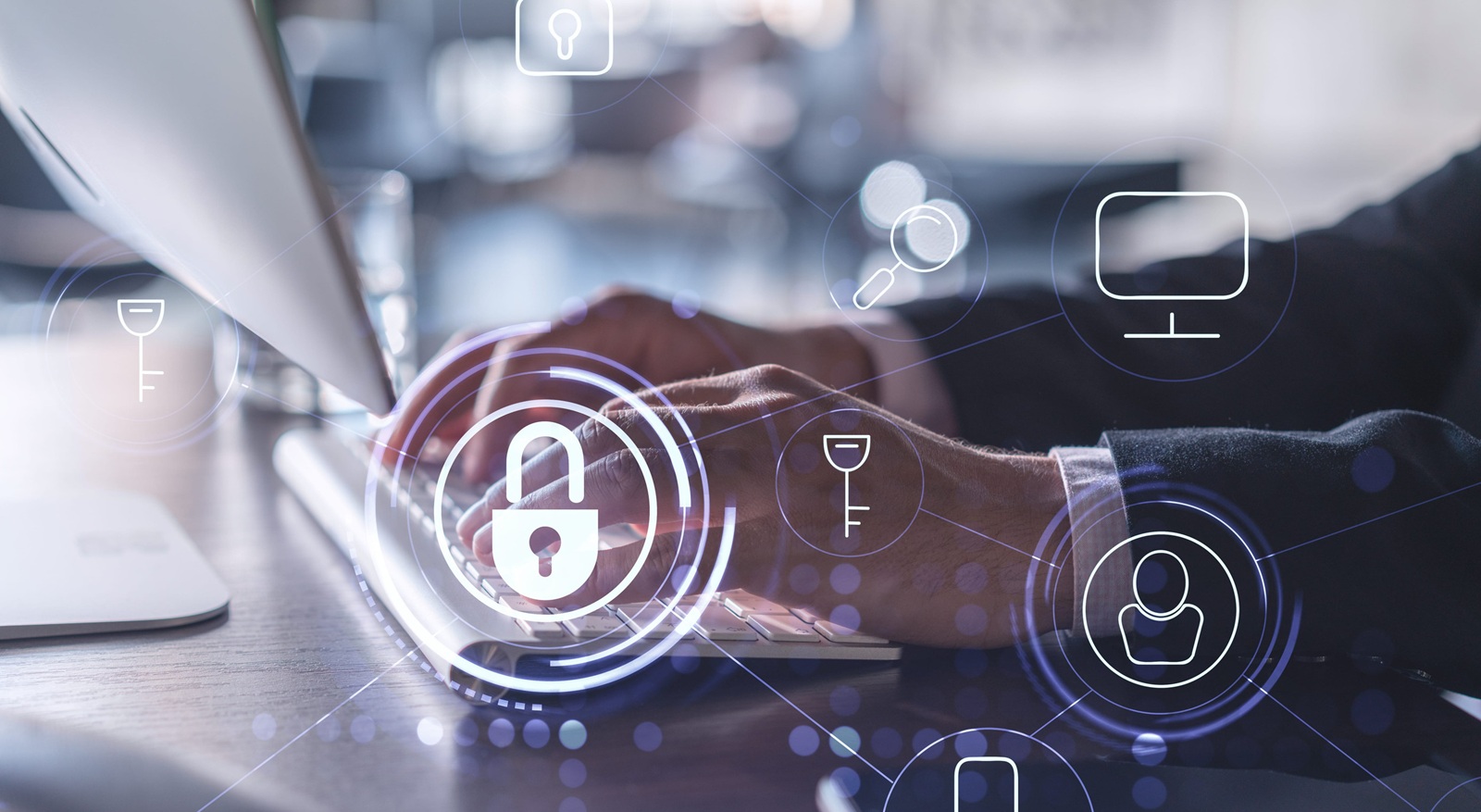 programmer is typing a code on computer to protect a cyber security from hacker attacks and save clients confidential data