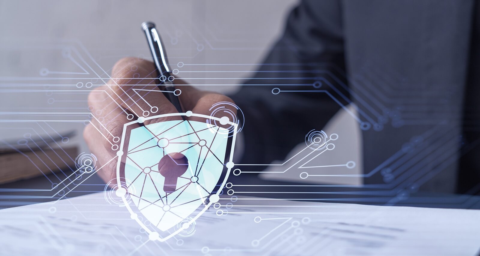 world where digital security is paramount, a professional signs a crucial document, merging the realms of technology and trust