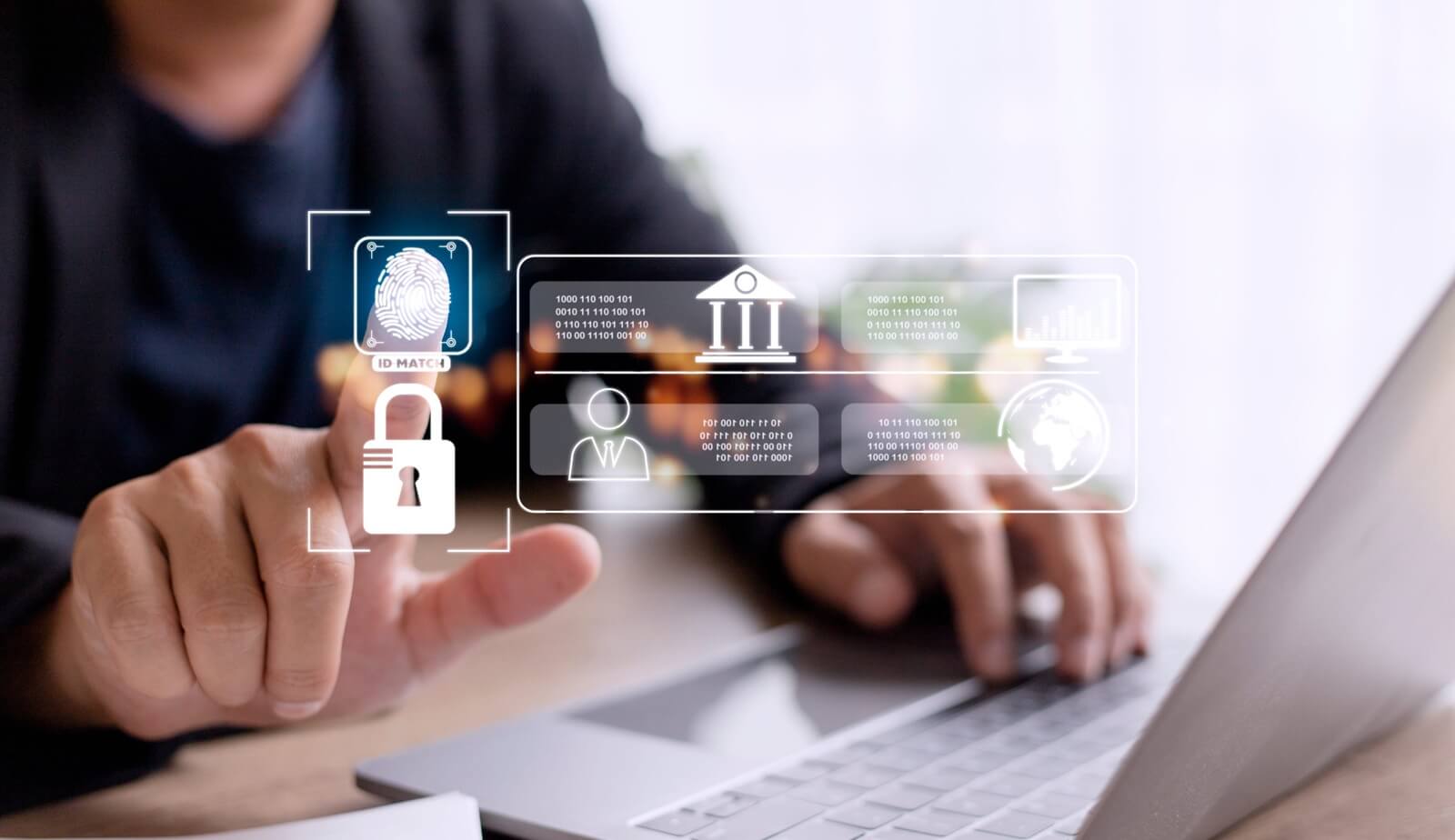 concept of cyber security digital technology, business people use fingerprints to access personal cybersecurity