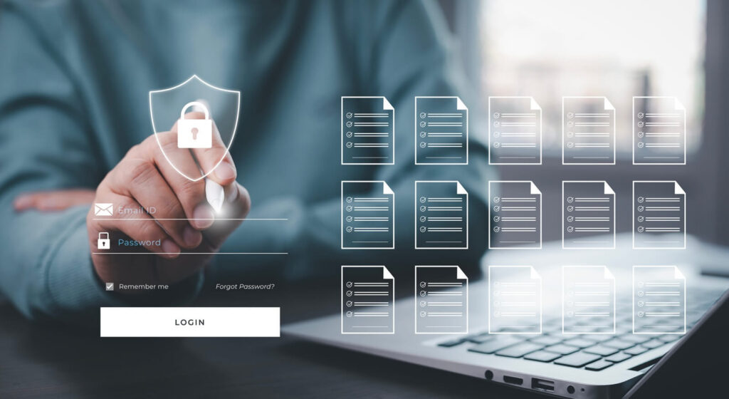 cyber security and security password login online concept Hands typing and entering username and password of social media