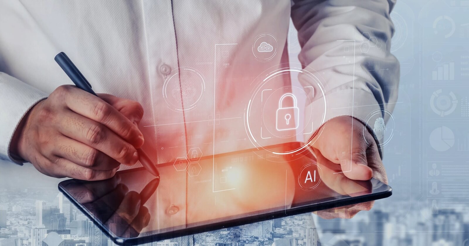 Cybersecurity system interface with biometric lock and data protection