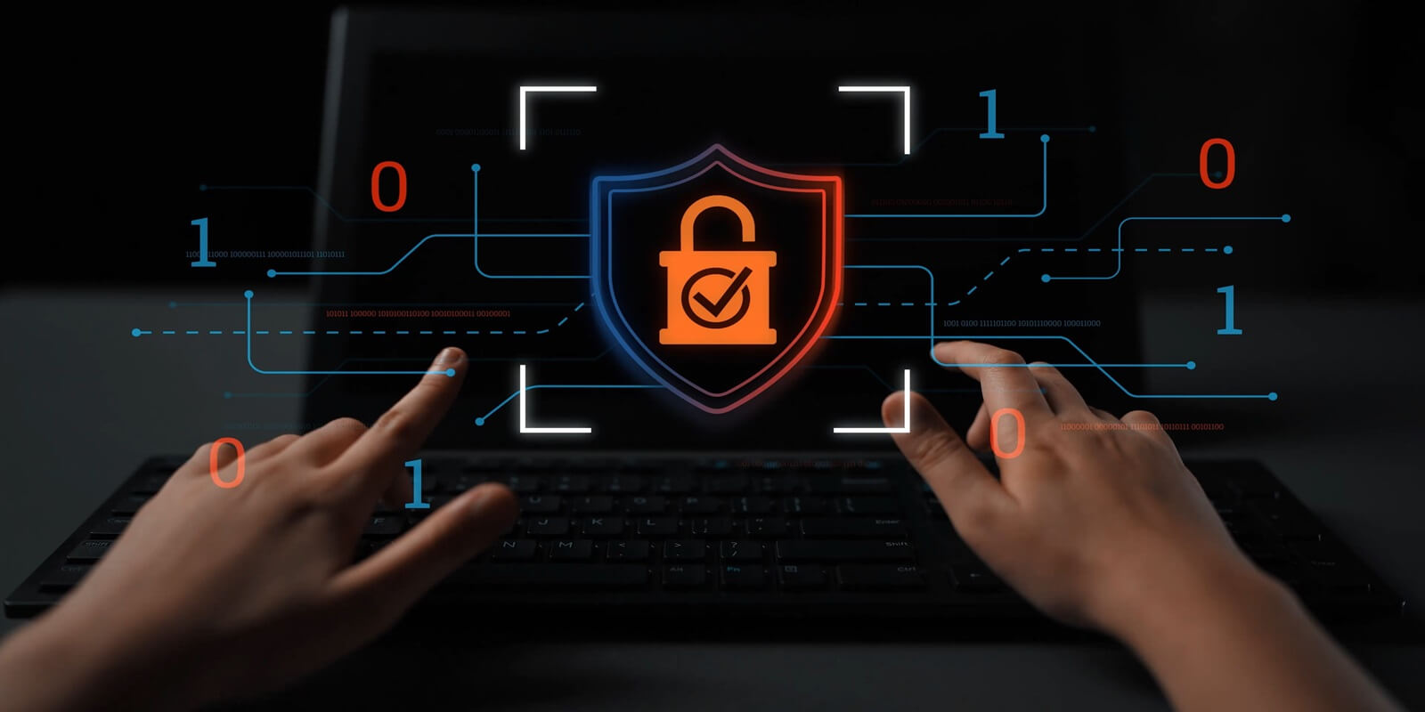Digital Security Concept with Hands Interacting with Lock and Binary Code