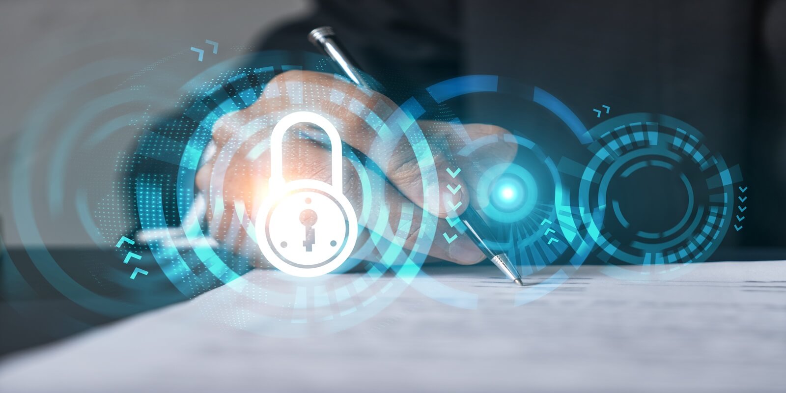 Man signing agreement on company data security