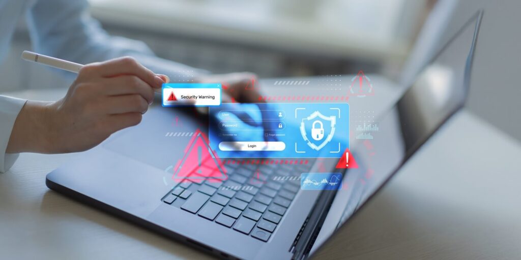 security warning and cyber threat detection on mobile login interface