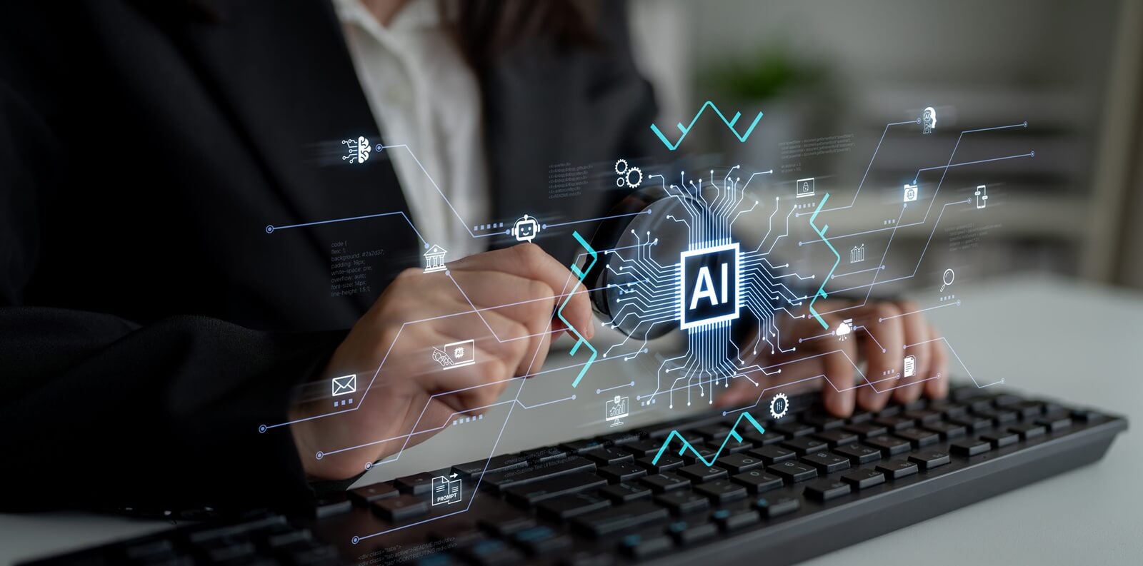 artificial intelligence integration concept linking apps, data streams and automation across enterprise systems and platforms