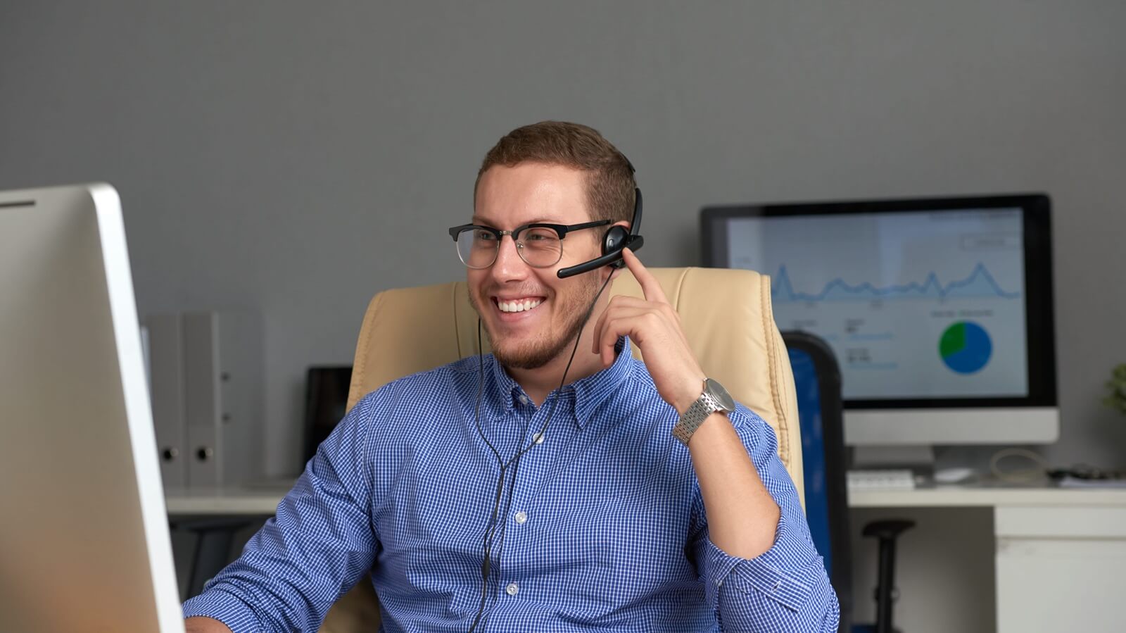 happy businessman working in office