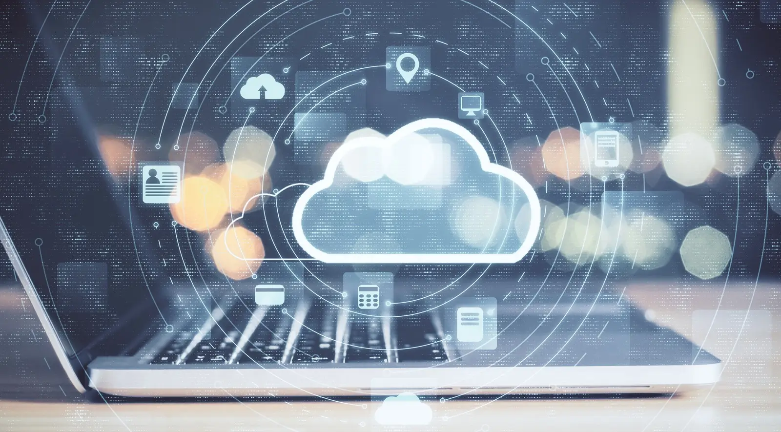 laptop with cloud computing diagram