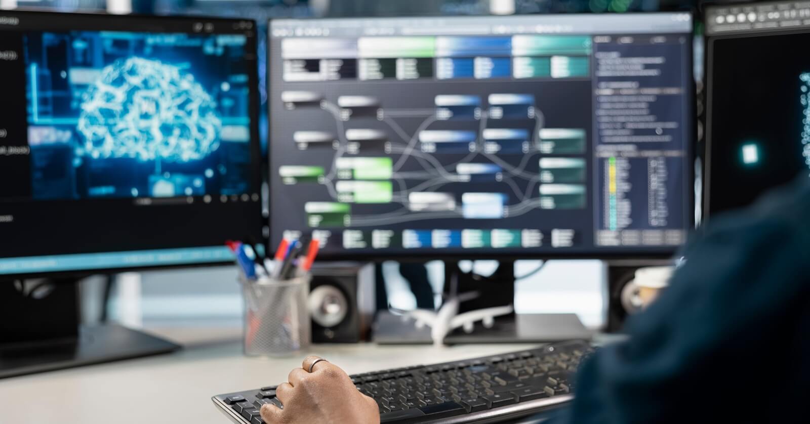 programmer in data center using AI technology for machine learning workloads